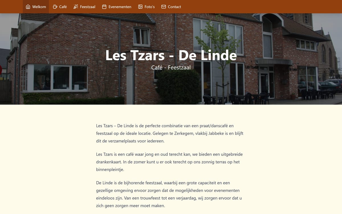 Les Tzars – De Linde — Hospitality · Restaurant, website op maat gebouwd door Covents Solutions (2024)